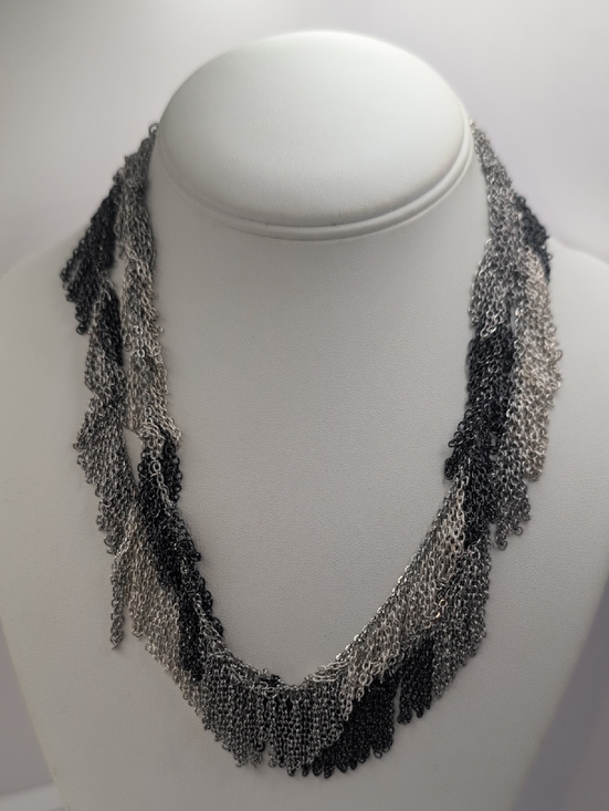 Jewelry - Multi-Strand Black and Silver Chain Fringe Necklace